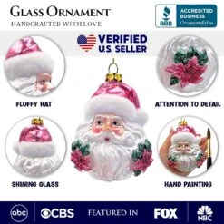 Enchanting Pink Santa Head Glass Ornament, Vintage Christmas Tree Decor 22 Enchanting Pink Santa Head Glass Ornament, Vintage Christmas Tree Decor -Northlight Shop 105806916342320