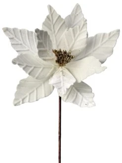 24"White Velvet Poinsettia Flower With Gold Glit Center