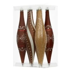6 Pack 7.7" Brown, White & Gold Glitter Shatterproof Teardrop Ornaments By Ashland® -Northlight Shop 10789731 1