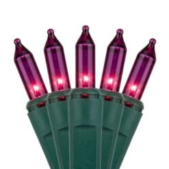 100 Purple Mini Lights, Green Wire, 6" Spacing