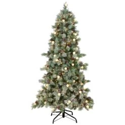 Northlight Pre-Lit Medium Artificial Bottle Brush Christmas Tree - 7.5' - Warm White LED Lights Green -Northlight Shop 1152937112485481168