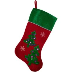 Northlight 20" Red Velveteen Sequined Christmas Tree Stocking With Green Cuff -Northlight Shop 1152950183228990112 2