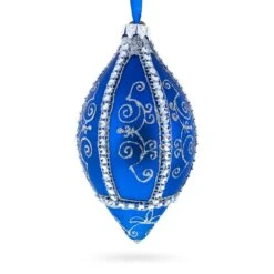 Jeweled Pattern On Blue Pointed Teardrop Finial Glass Christmas Ornament -Northlight Shop 1152975499340082832 2