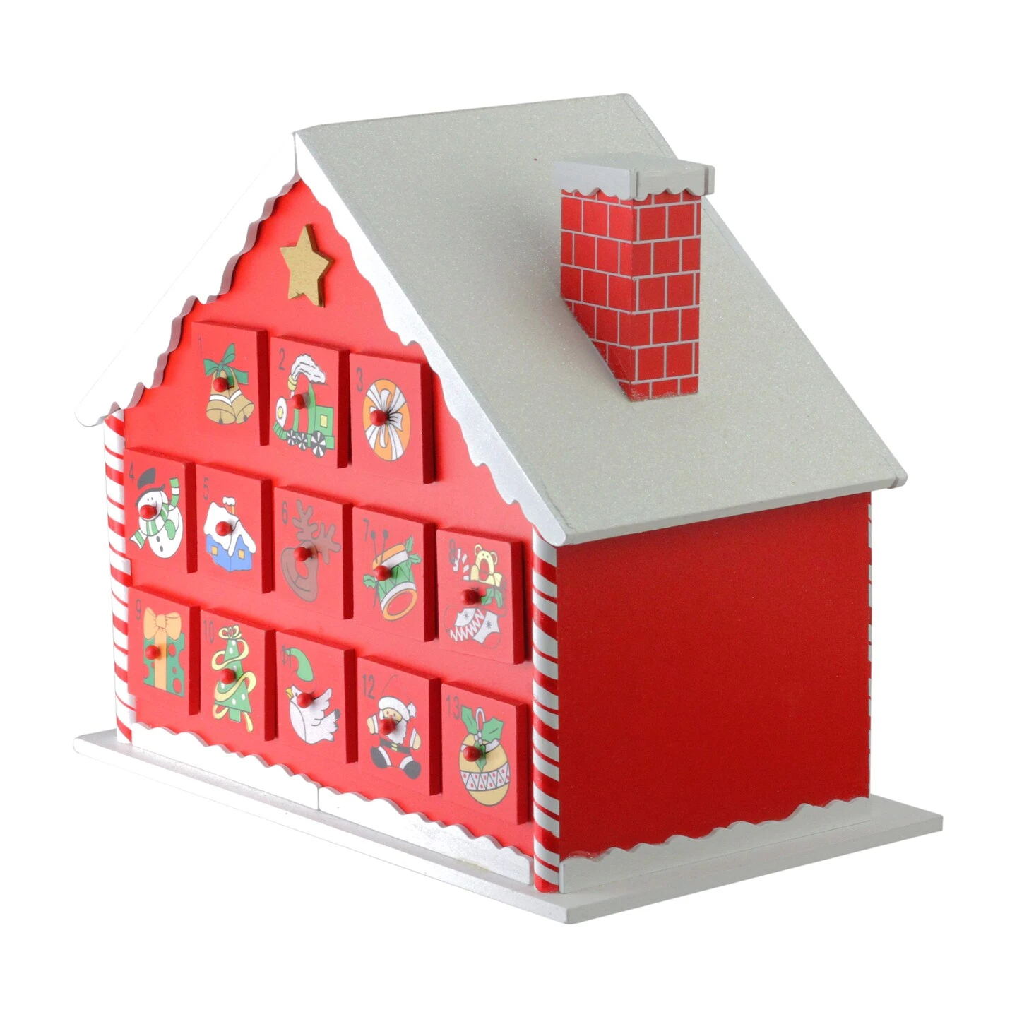 Northlight 10.25" Red And White Advent House With Chimney Storage Box 6 Northlight 10.25" Red And White Advent House With Chimney Storage Box - Image 4