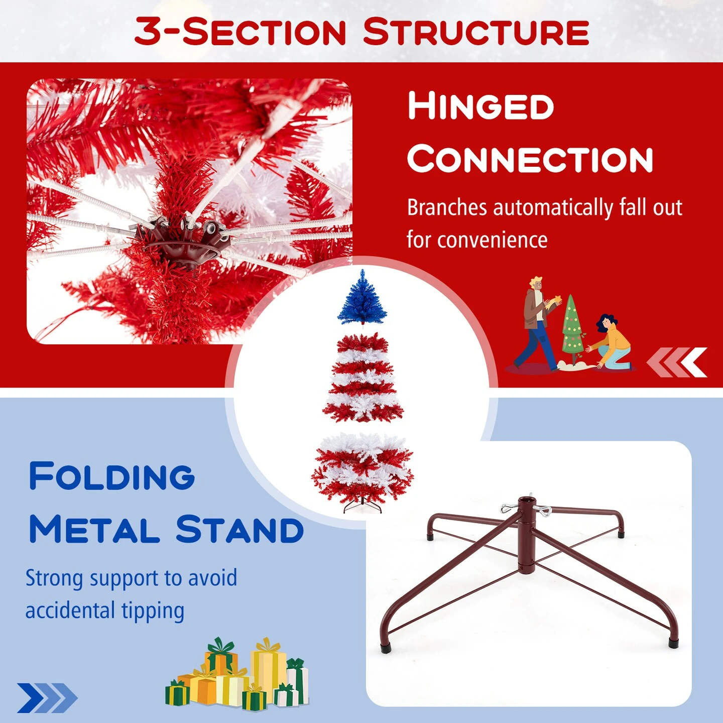 Costway 7.5 FT Patriotic Pre-Lit Artificial Christmas Tree With 1341 Branch Tips 480 Lights 14 Costway 7.5 FT Patriotic Pre-Lit Artificial Christmas Tree With 1341 Branch Tips 480 Lights - Image 12