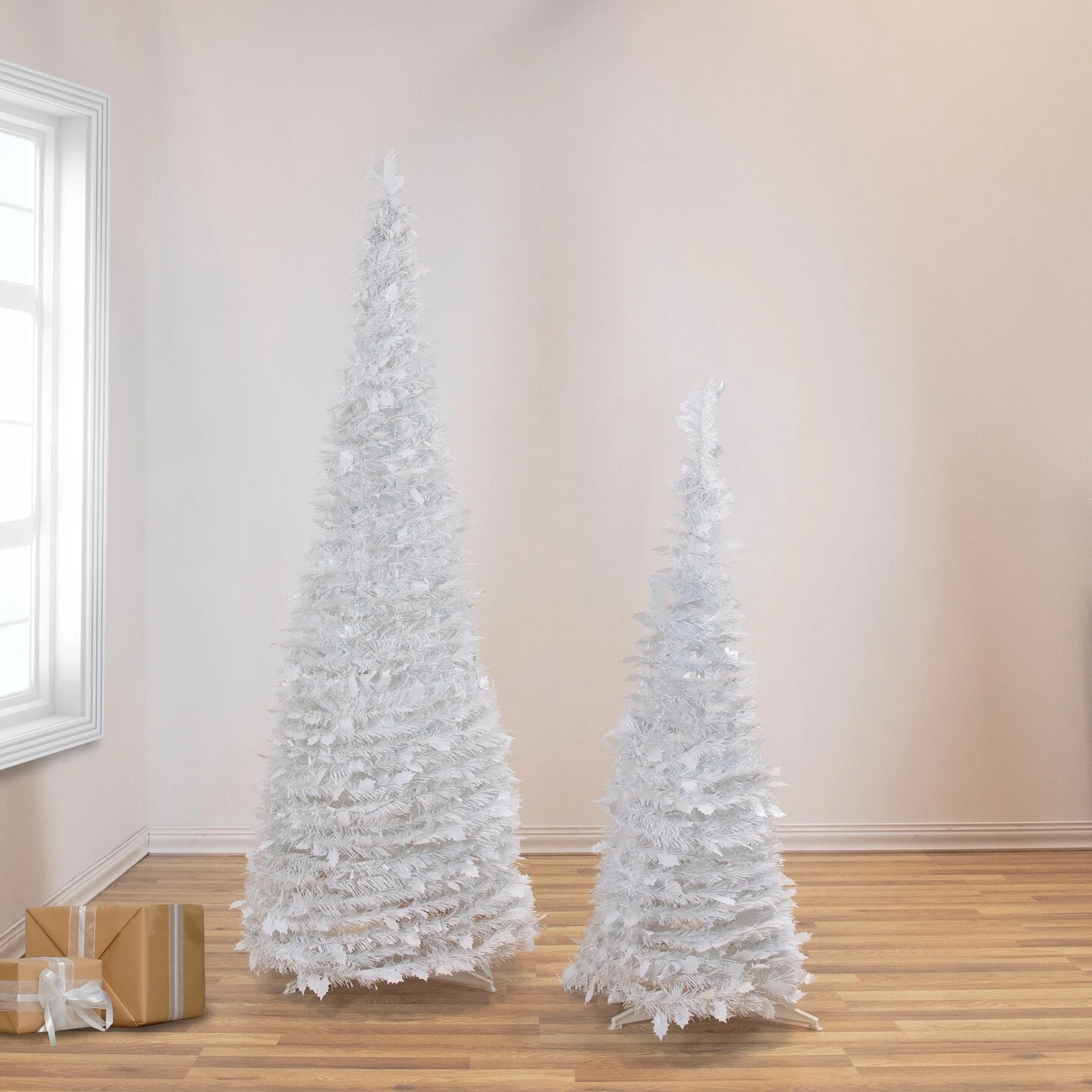 Northlight 6' White Tinsel Pop-Up Artificial Christmas Tree, Unlit 5 Northlight 6' White Tinsel Pop-Up Artificial Christmas Tree, Unlit - Image 3
