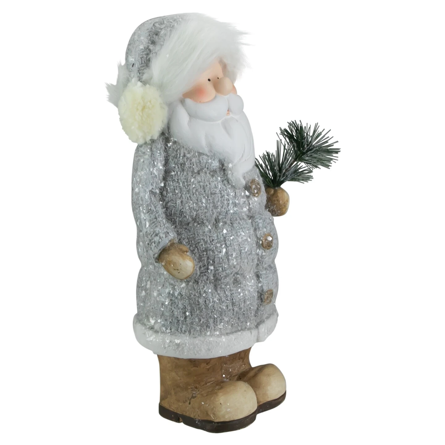 Northlight Ceramic Santa Holding Pine Sprig Christmas Figure - 18" Brown 5 Northlight Ceramic Santa Holding Pine Sprig Christmas Figure - 18" Brown - Image 3