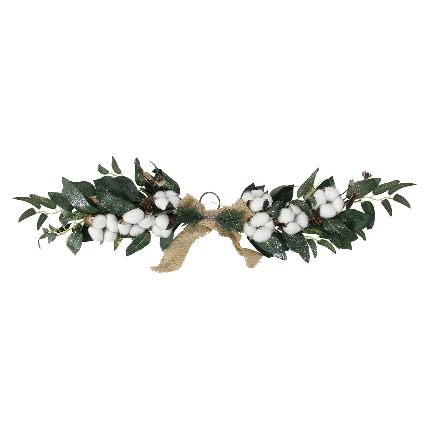 Northlight 25" White Cotton And Pine Cone Christmas Foliage Swag - Unlit Green 3 Northlight 25" White Cotton And Pine Cone Christmas Foliage Swag - Unlit Green