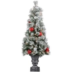 Northlight 4’ Pre-Lit Potted Snowy Bristle Pine Flocked Artificial Christmas Tree, Clear Lights Green 17 Northlight 4’ Pre-Lit Potted Snowy Bristle Pine Flocked Artificial Christmas Tree, Clear Lights Green -Northlight Shop 11969273191776 2
