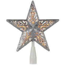 Northlight 8.5" Lighted Silver Glitter Star Cut Out Design Christmas Tree Topper - Clear Lights, White Wire 15 Northlight 8.5" Lighted Silver Glitter Star Cut Out Design Christmas Tree Topper - Clear Lights, White Wire -Northlight Shop 11969982284640 2