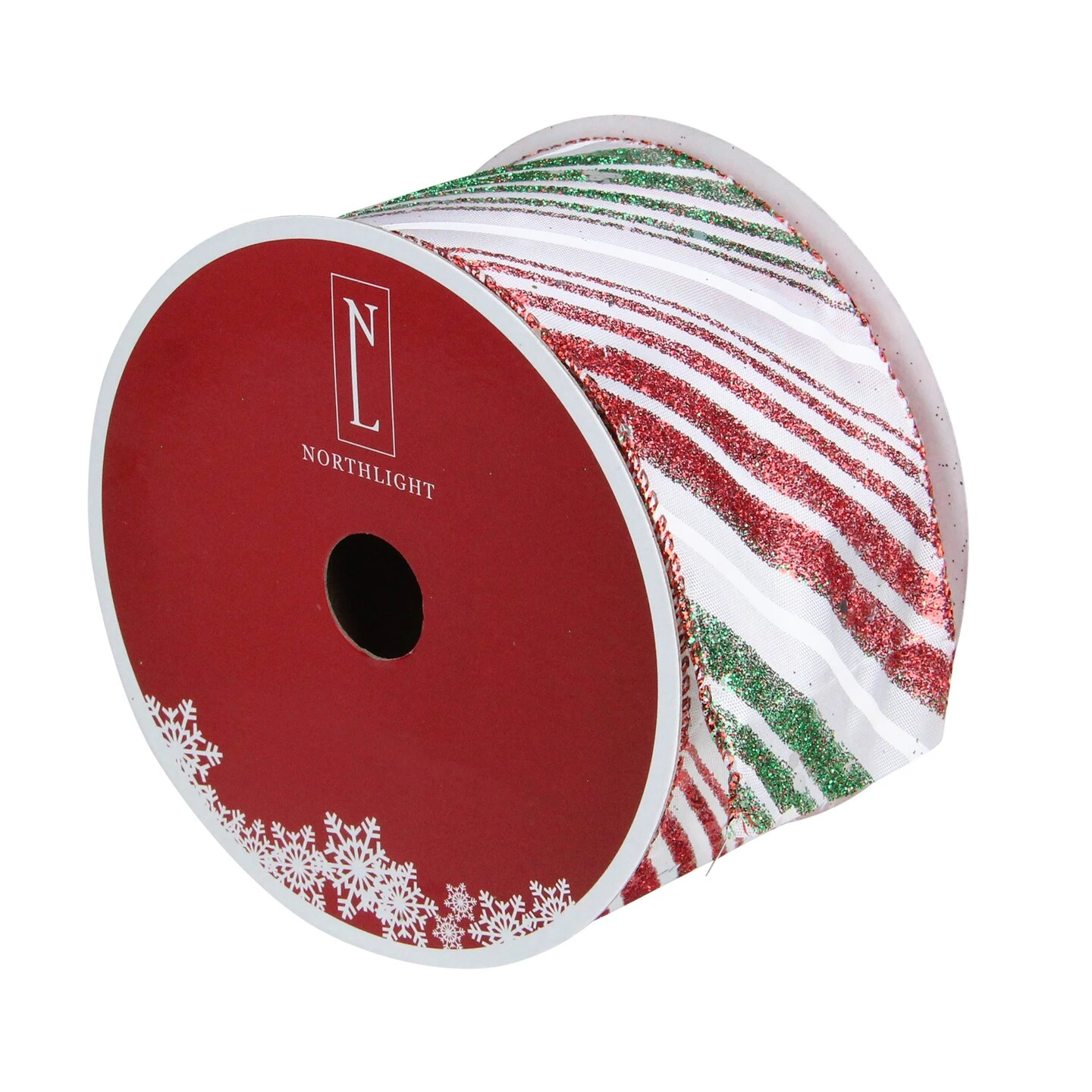 Northlight Red And Green Glitter Striped Christmas Wired Craft Ribbon 2.5" X 16 Yards 6 Northlight Red And Green Glitter Striped Christmas Wired Craft Ribbon 2.5" X 16 Yards - Image 4