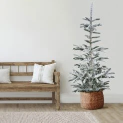 Northlight Real Touch™️ Slim Flocked Nordmann Fir Artificial Christmas Tree - Unlit - 9' Green