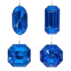 4–5″ Blue Rectangle Jewel Glitter Ornaments - Set For 4