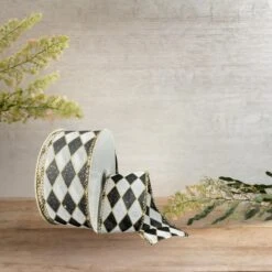 1.5" Antique Harlequin Ribbon: Black (10 Yards) -Northlight Shop 132942569616240 1