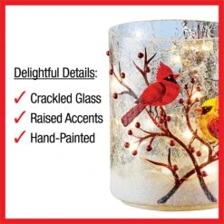 Collections Etc Hand Painted LED Lighted Cardinals Glass Tabletop Hurricane -Northlight Shop 133360825506736