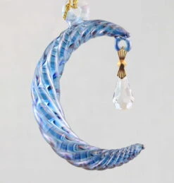 Small Crescent Moon Glass Ornament - Blue 24 Small Crescent Moon Glass Ornament - Blue -Northlight Shop 13880138785200 1