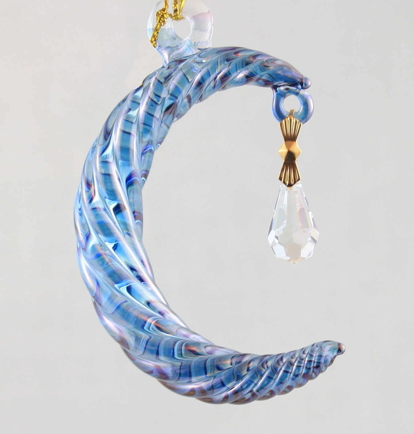 Small Crescent Moon Glass Ornament - Blue 5 Small Crescent Moon Glass Ornament - Blue - Image 3