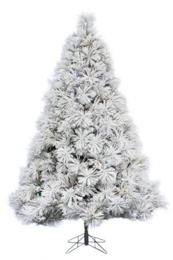 Perfect Holiday Pre-lit Atka Pine Flocked Christmas Tree With Metal Stand