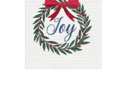 27' X 18" Christmas Holiday "Joy" Sentiment With Red Berry Wreath Cotton Waffle Weave Kitchen Dish Towel -Northlight Shop 141494547620320
