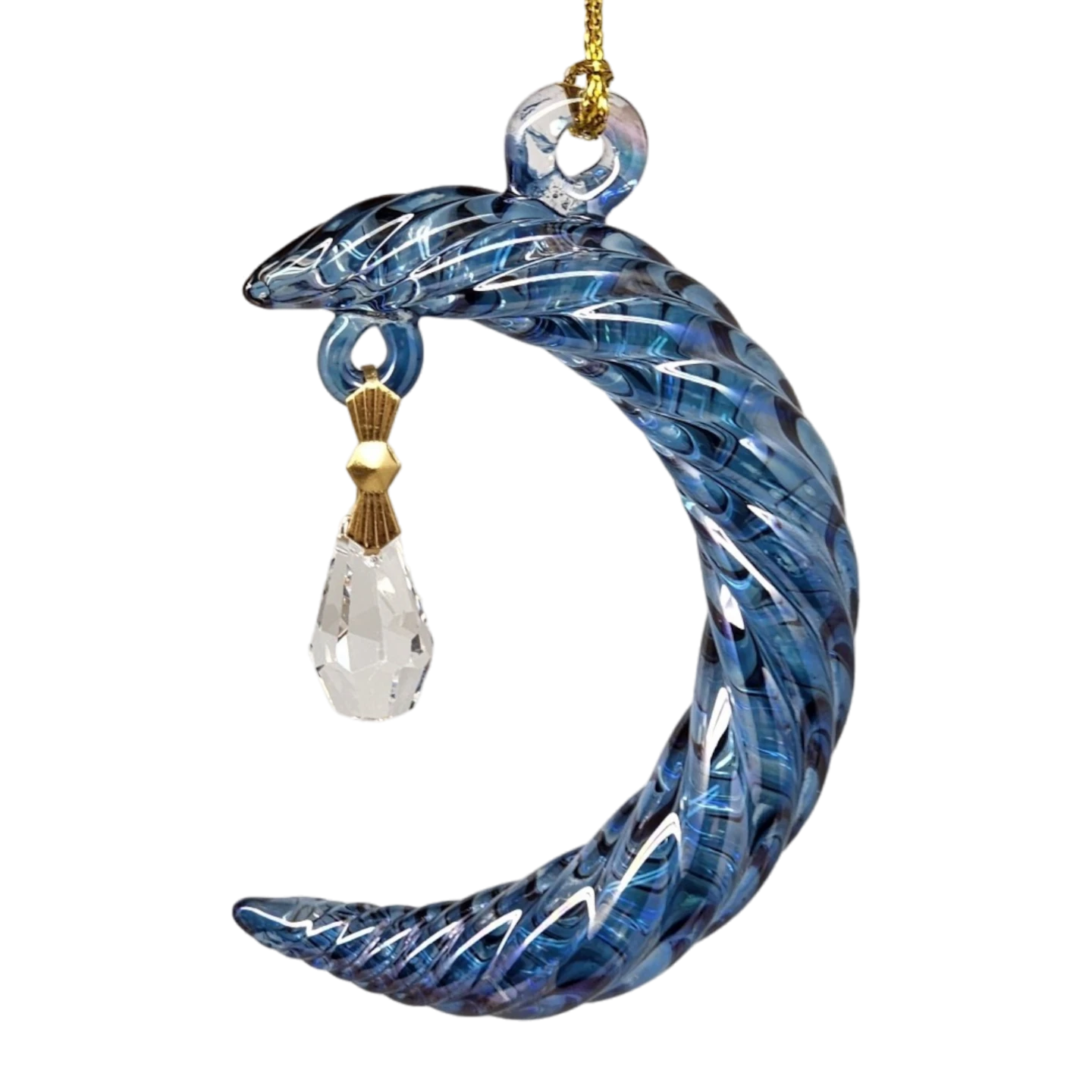 Small Crescent Moon Glass Ornament - Blue 7 Small Crescent Moon Glass Ornament - Blue - Image 5