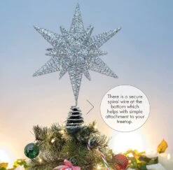 Ornativity Silver Star Tree Topper – Christmas Silver 3D Glitter Star Ornament Treetop Decoration -Northlight Shop 144115351360065097