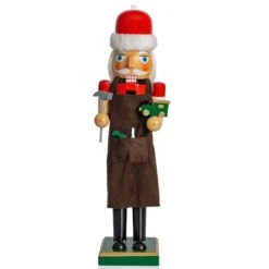 Ornativity Christmas Toy Maker Nutcracker – Red And Green Wooden Nutcracker Man With Brown Workers Apron And Toy Car And Toy Hammer In Hand Xmas Themed Holiday Nut Cracker Doll Figure Decorations