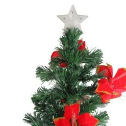 DAK 5' Pre-Lit Medium Fiber Optic Artificial Christmas Tree With Red Poinsettias - Multicolor Lights Green -Northlight Shop 146228391789792