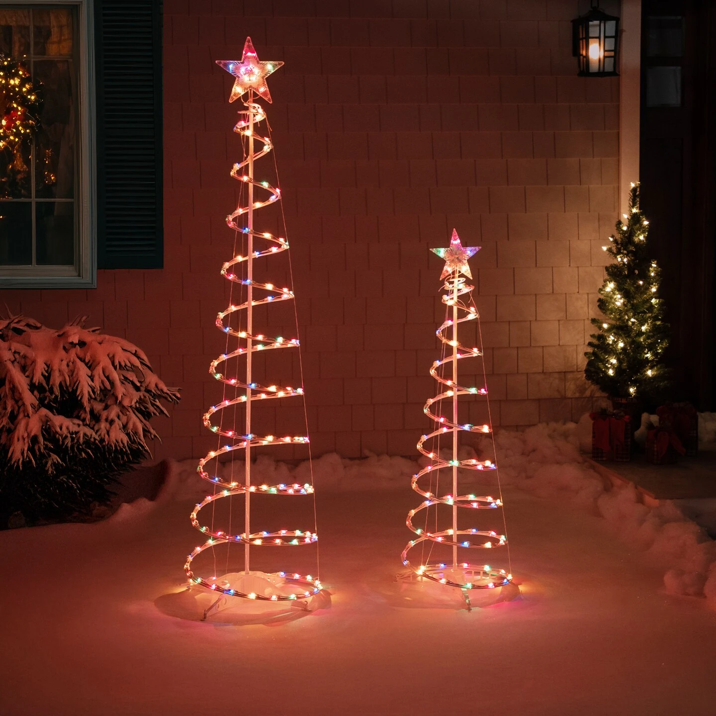 Northlight Lighted Sprial Outdoor Christmas Trees - 4' And 6' - Multi-Color - Set Of 2 White 6 Northlight Lighted Sprial Outdoor Christmas Trees - 4' And 6' - Multi-Color - Set Of 2 White - Image 4