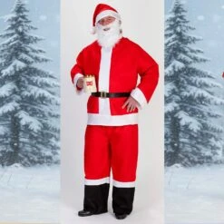 Saloon Spree Santa Adult Costume Set With Beard Hat Belt And Boot Top Pants