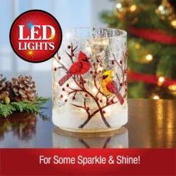 Collections Etc Hand Painted LED Lighted Cardinals Glass Tabletop Hurricane -Northlight Shop 152213584452528