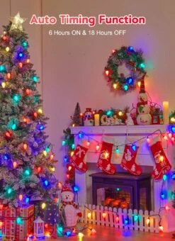 C9 Christmas Lights Outdoor Waterproof, 81 Feet 100 LED C9 String Lights With Timer & 8 Light Mode, Connectable Christmas Tree Lights For Indoor Outside Roofline Patio Decorations, Multicolor 28 C9 Christmas Lights Outdoor Waterproof, 81 Feet 100 LED C9 String Lights With Timer & 8 Light Mode, Connectable Christmas Tree Lights For Indoor Outside Roofline Patio Decorations, Multicolor -Northlight Shop 157566273836336 2