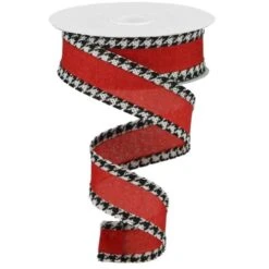 1.5" Houndstooth Edge Ribbon: Red, Black, White (10 Yards)
