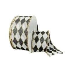 1.5" Antique Harlequin Ribbon: Black (10 Yards)