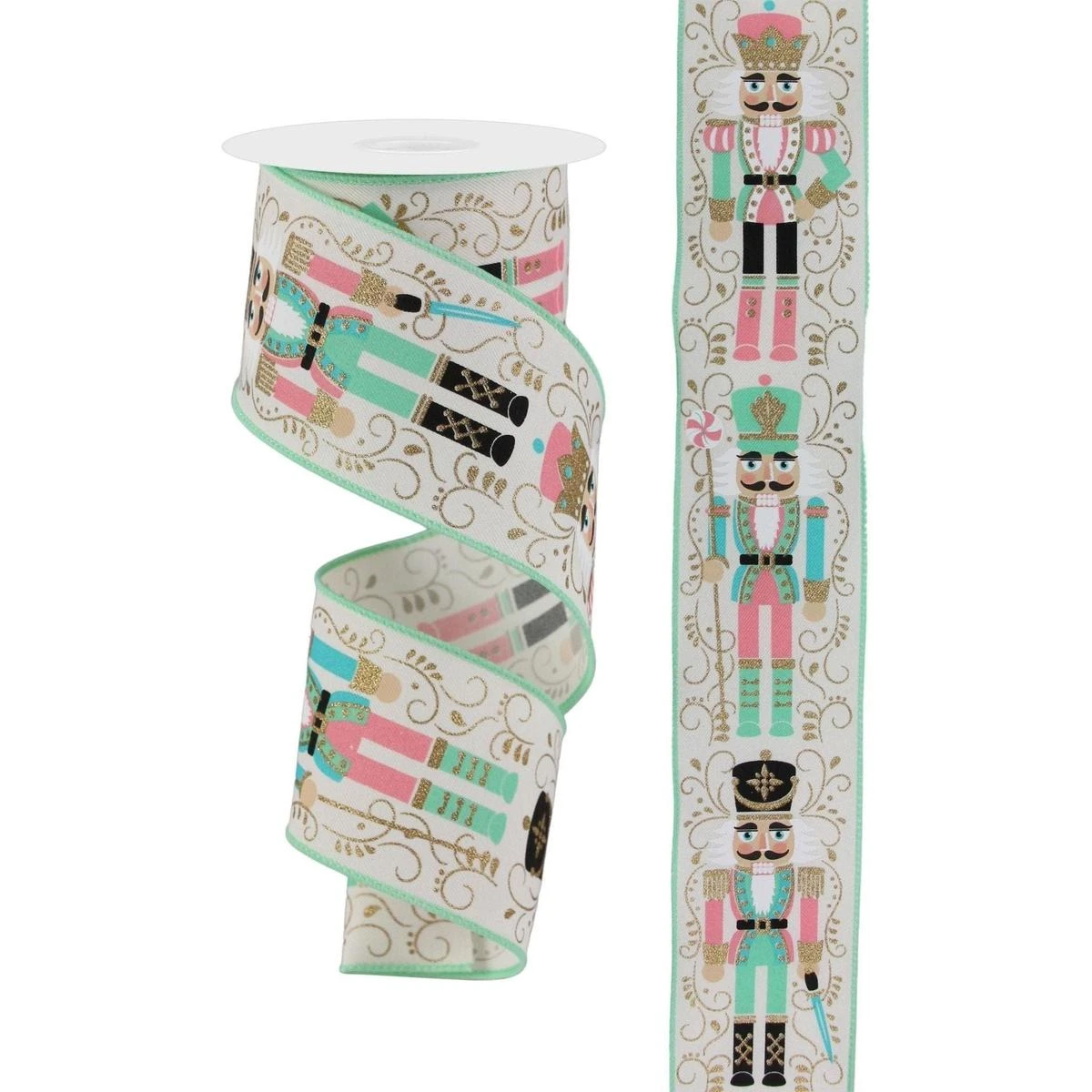 2.5" Nutcracker Ribbon: Ivory/Mint Green (10 Yards) 4 2.5" Nutcracker Ribbon: Ivory/Mint Green (10 Yards) - Image 2