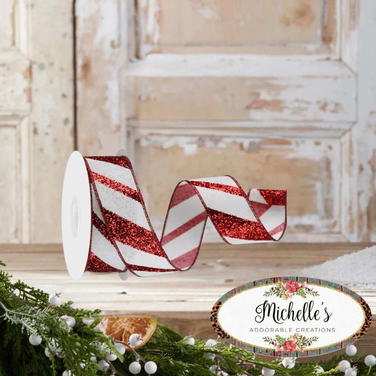 1.5" Diagonal Glitter On Royal Ribbon: Red (10 Yards) 5 1.5" Diagonal Glitter On Royal Ribbon: Red (10 Yards) - Image 3