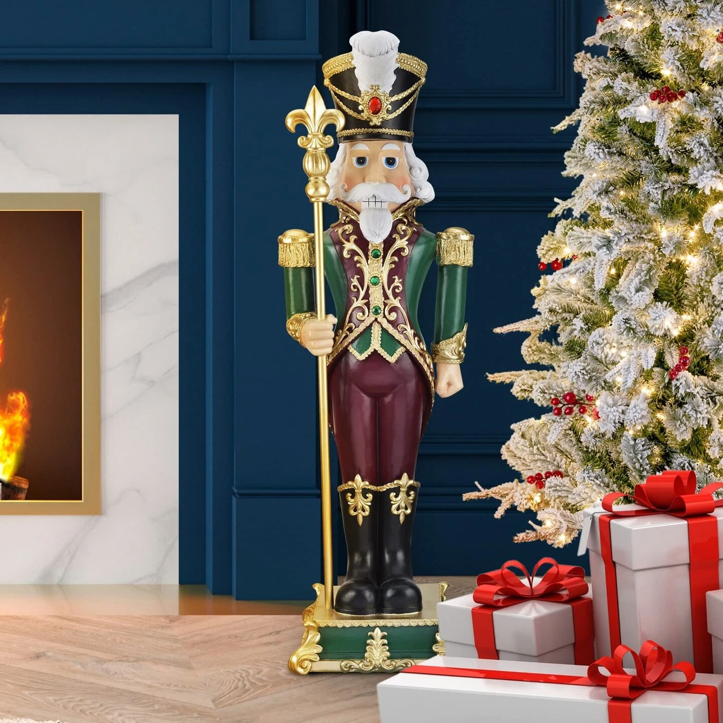 Haute Decor 35 Inch Tall Solid Resin Decorative Holiday Nutcracker With Fleur De Lis 13 Haute Decor 35 Inch Tall Solid Resin Decorative Holiday Nutcracker With Fleur De Lis - Image 11