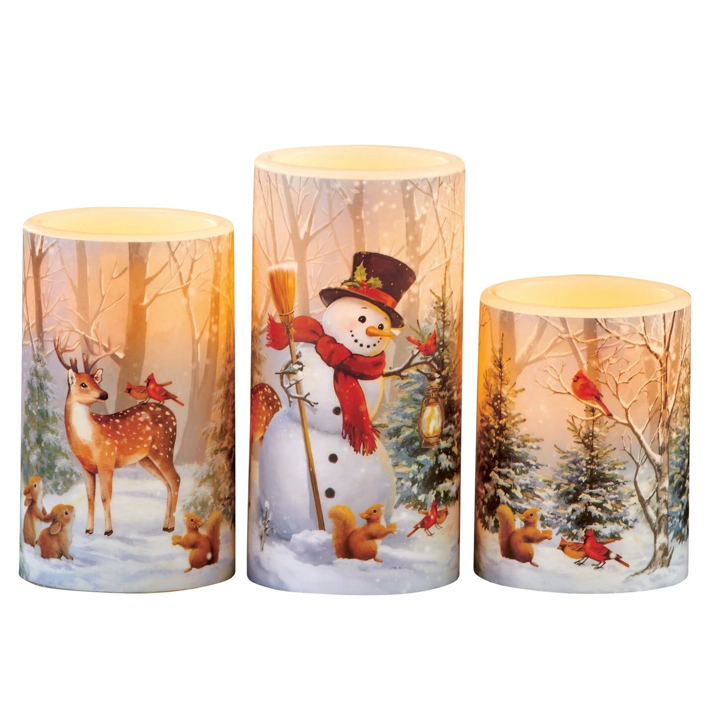 Collections Etc LED Lighted Winter Snowman And Friends Forest Scene 3-Piece Candle Set 4 Collections Etc LED Lighted Winter Snowman And Friends Forest Scene 3-Piece Candle Set - Image 2