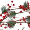 Ornativity Pine And Berries Garland - Pine Needles And Berry Rustic Holiday Christmas Tree Natural Garland Decorations – 6 Ft