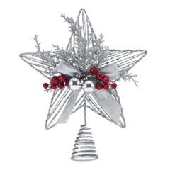 Ornativity Silver Star Tree Topper - Christmas Glitter Silver Star Holiday Tree Top Decoration With Silver Bells And Mistletoe And Red Berries 26 Ornativity Silver Star Tree Topper - Christmas Glitter Silver Star Holiday Tree Top Decoration With Silver Bells And Mistletoe And Red Berries -Northlight Shop 163318279753 1