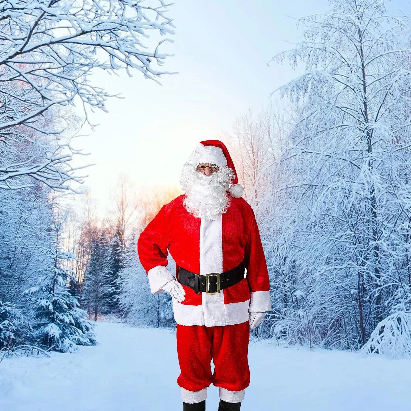 10-Pieces Plush Santa Suit With Belt, Gloves, Boot Tops, Hat & More Accessories 14 10-Pieces Plush Santa Suit With Belt, Gloves, Boot Tops, Hat & More Accessories - Image 12