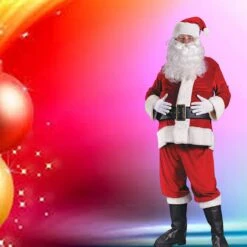 Santa Suit Costume For Men Deluxe Velour Jacket, Pants, Hat, Belt And Gloves Set Red 9 Santa Suit Costume For Men Deluxe Velour Jacket, Pants, Hat, Belt And Gloves Set Red -Northlight Shop 167328050551728