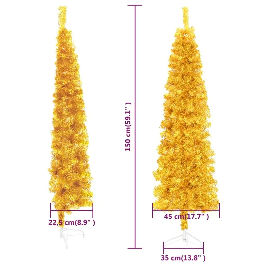 VIDAXL 5ft Slim Half Christmas Tree With Gold Stand 5 VIDAXL 5ft Slim Half Christmas Tree With Gold Stand - Image 3