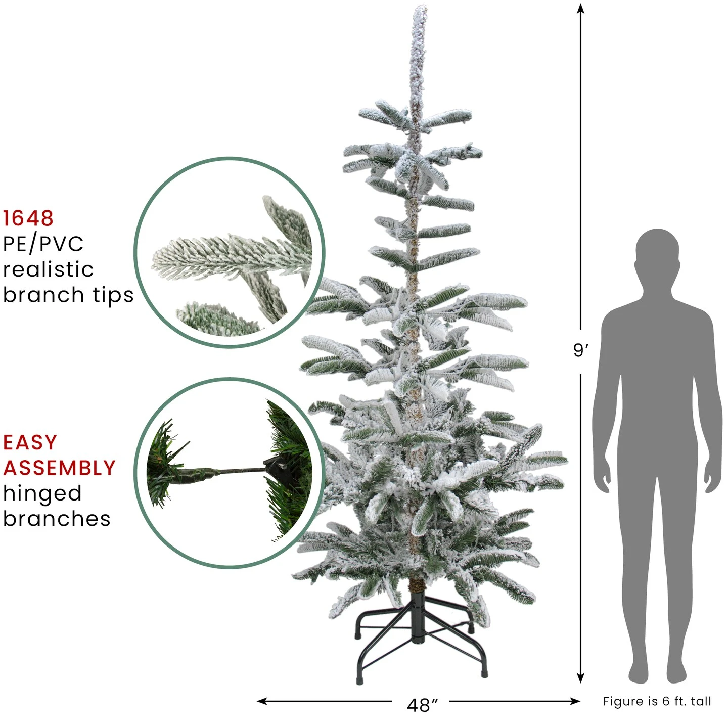 Northlight Real Touch™️ Slim Flocked Nordmann Fir Artificial Christmas Tree - Unlit - 9' Green 9 Northlight Real Touch™️ Slim Flocked Nordmann Fir Artificial Christmas Tree - Unlit - 9' Green - Image 7