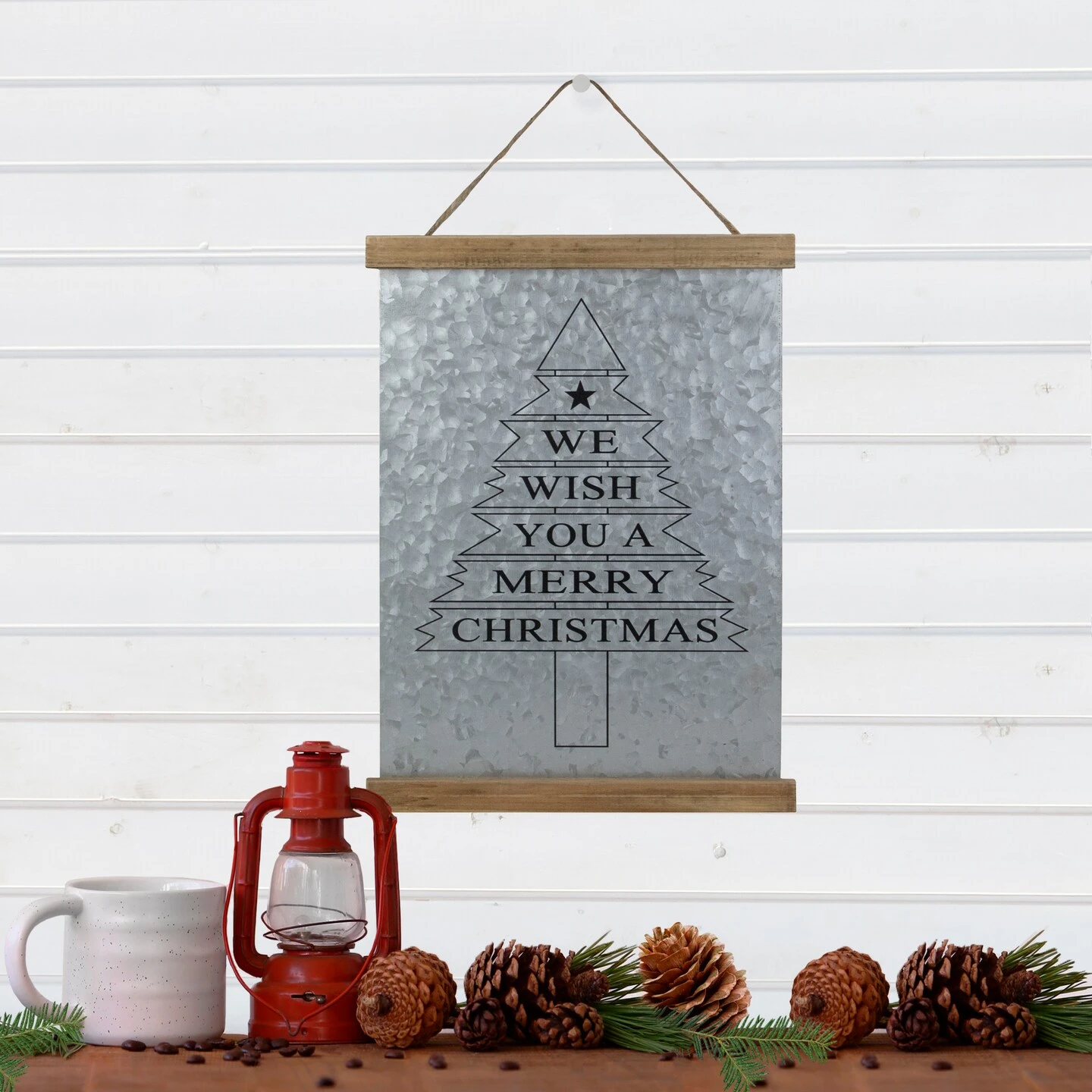 Northlight 16" We Wish You A Merry Christmas Galvanized Sheet Metal Hanging Wall Sign Silver 6 Northlight 16" We Wish You A Merry Christmas Galvanized Sheet Metal Hanging Wall Sign Silver - Image 4