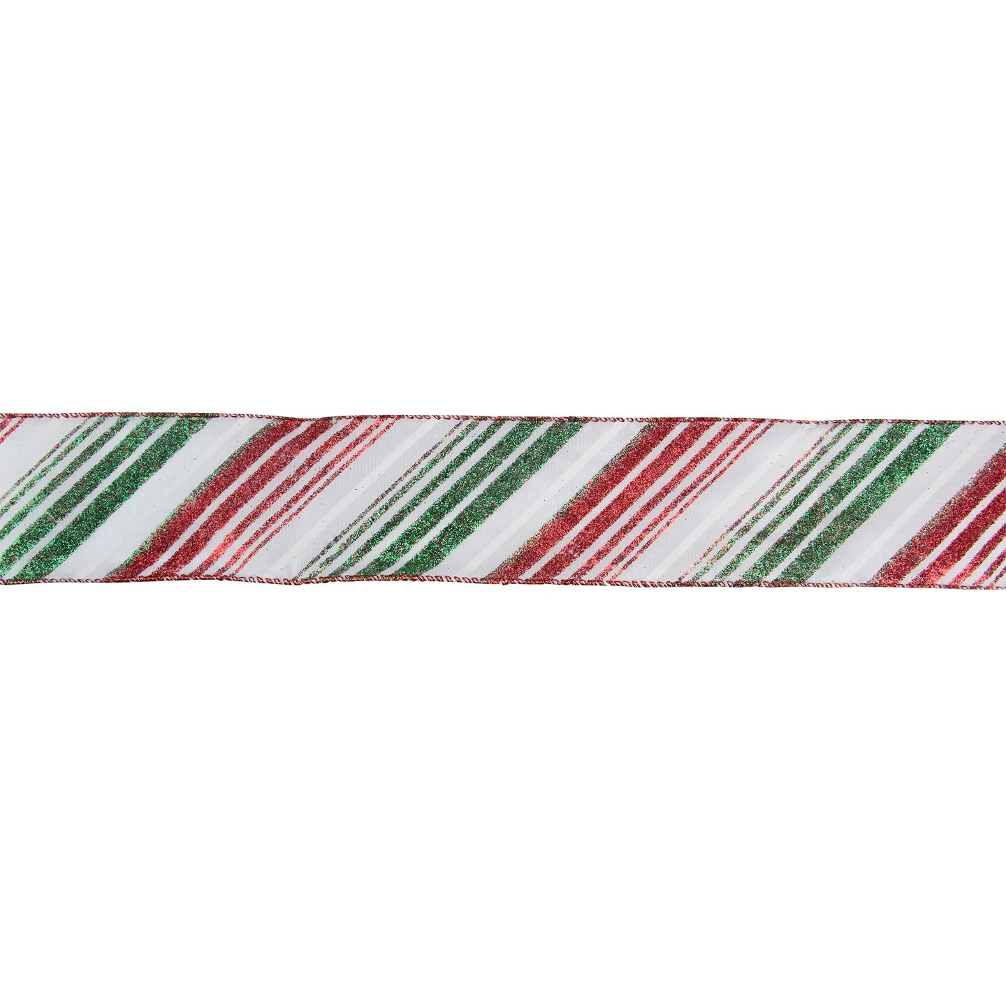 Northlight Red And Green Glitter Striped Christmas Wired Craft Ribbon 2.5" X 16 Yards 7 Northlight Red And Green Glitter Striped Christmas Wired Craft Ribbon 2.5" X 16 Yards - Image 5