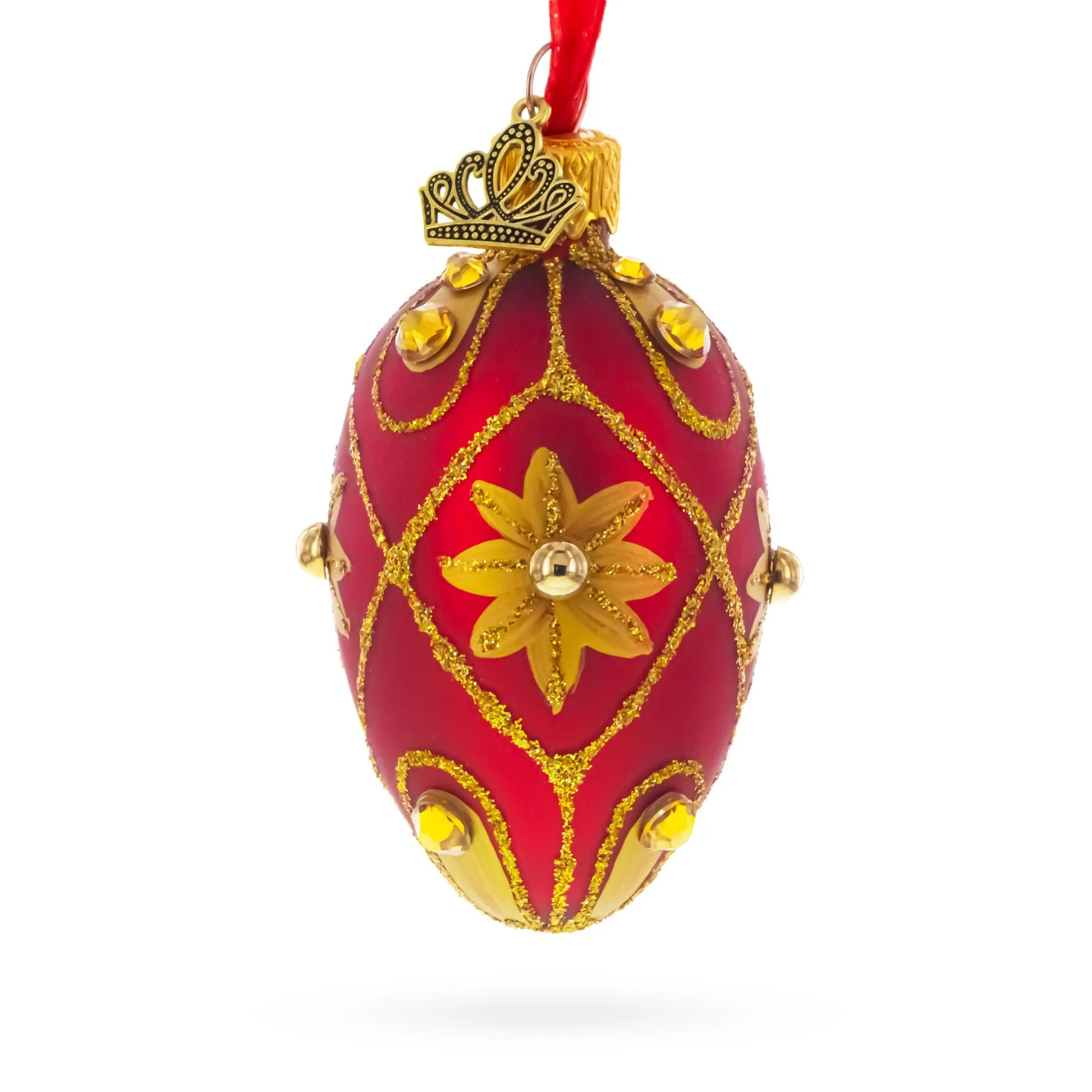 Red With Gold Floral And Jewel Accents Mini Glass Egg Ornament 2.9 Inches 3 Red With Gold Floral And Jewel Accents Mini Glass Egg Ornament 2.9 Inches