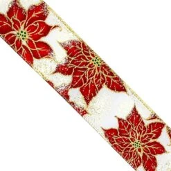 Designer’s Shop WR 63-5213 Red Poinsettia On White Wired Edge Ribbon – 2.5" X 10 Yards – Christmas Floral Glitter Accent 24 Designer’s Shop WR 63-5213 Red Poinsettia On White Wired Edge Ribbon – 2.5" X 10 Yards – Christmas Floral Glitter Accent -Northlight Shop 214719961112240 2