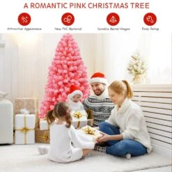 Pink Christmas Tree With Snow Flocked PVC Tips And Metal Stand