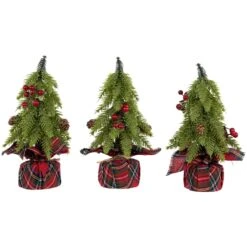 Northlight Mini Downswept Pine Artificial Christmas Trees With Pine Cones - 9" - Set Of 3 Green -Northlight Shop 221976778147296 2