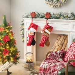 Set Of 2 19.00"L Chrismas Decor Hooked Stockings Penguin & Reindeer